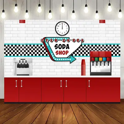 Aperturee Open 24 Hrs Soda Shop Backdrop For Decoration