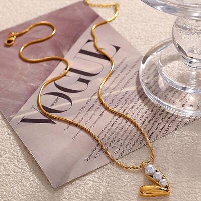 304 Stainless Steel & Glass Pearl Heart Pendant Necklaces for Women