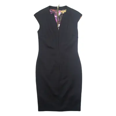 TED BAKER Womens Sheath Dress Black Short Sleeve Midi UK 12