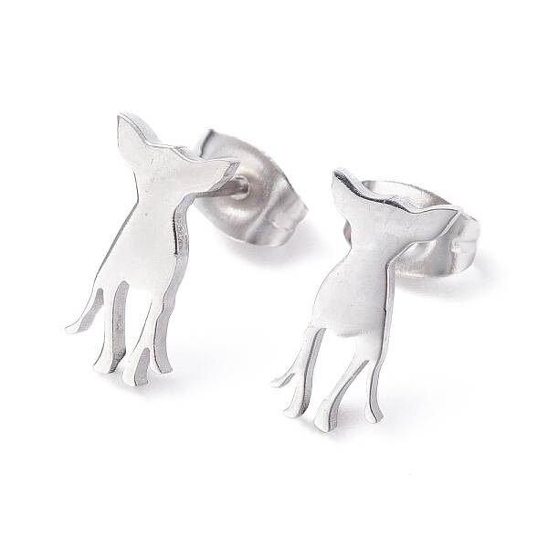 Non-Tarnish Deer Shape 304 Stainless Steel Stud Earrings for Women