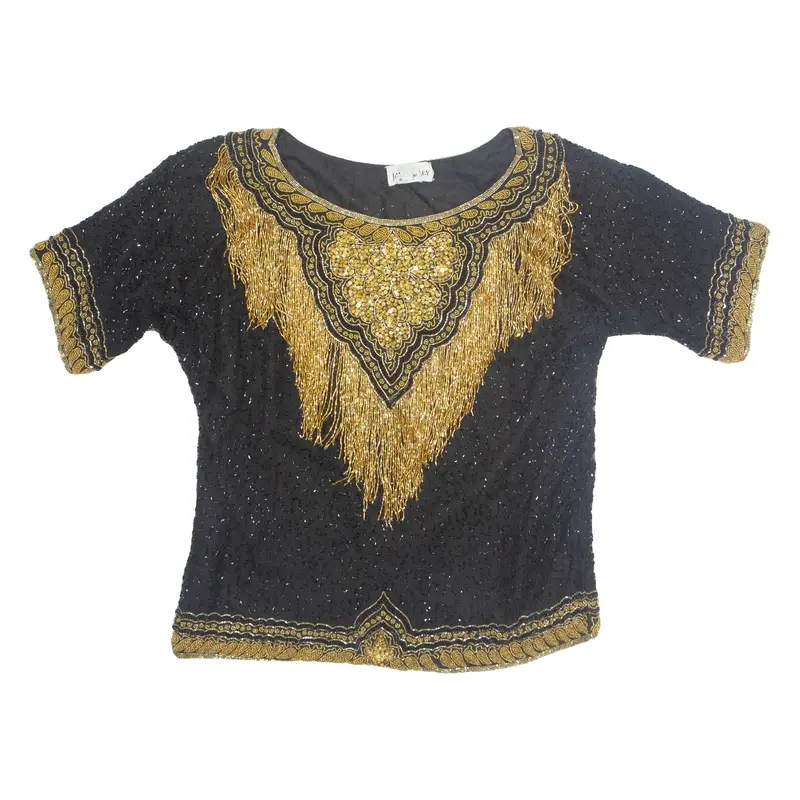 JANE ASHLEY Womens Printed Blouse Black Silk S