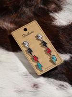 Boho Style Rhinestone Decor Lightning Shaped Stud Earrings, Fashionable Turquoise Texture  Earrings for Women & Men, Trendy E...