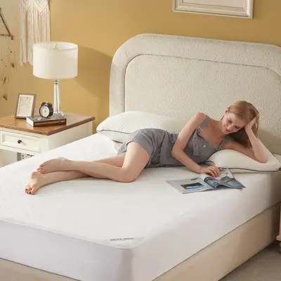 #FallFreshness Waterproof Fitted Sheet - Soft & Breathable Mattress Protector | 4-Grid Pattern | Stretch Pockets Fit 6-18 M...