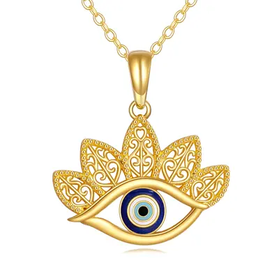 14K Gold Evil Eye Pendant Necklace