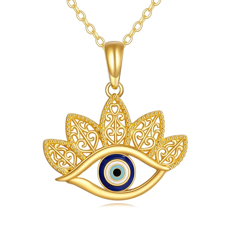 14K Gold Evil Eye Pendant Necklace