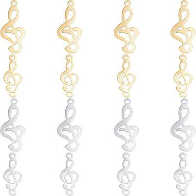 UNICRAFTALE 16pcs 2 Colors Treble Clef Links & Pendants 201 Stainless Steel Musical Note Pendants Smooth Linking Charms for J...