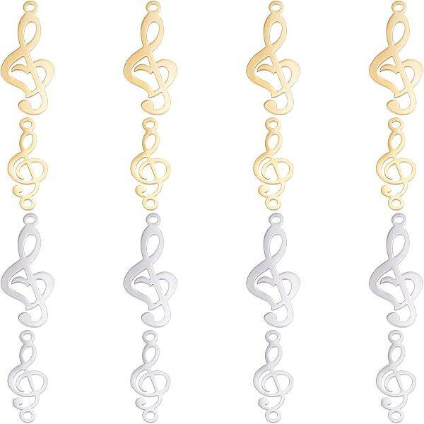 UNICRAFTALE 16pcs 2 Colors Treble Clef Links & Pendants 201 Stainless Steel Musical Note Pendants Smooth Linking Charms for J...