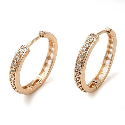 Brass Micro Pave Cubic Zirconia Hoop Earrings
