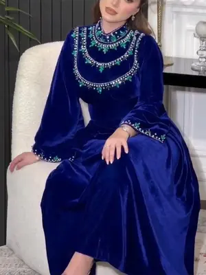 Women's Eid Ramadan Velvet Abaya Kaftan, Elegant Loose-Fit Woven Fabric, All-Seasons Wearable Muslim Evening Gown, Islamic Ja...