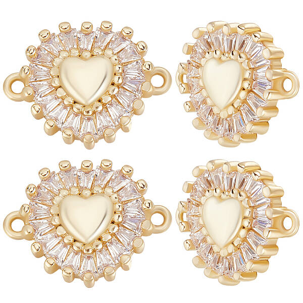 6Pcs Brass Pave Clear Cubic Zirconia Connector Charms