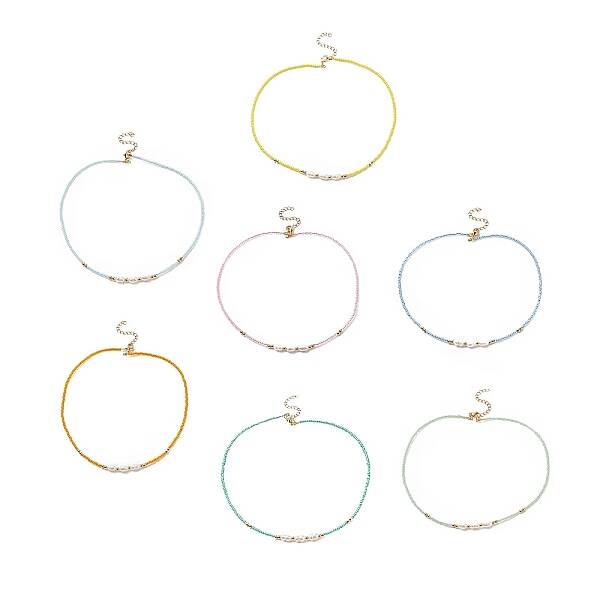 7Pcs 7 Colors Natural Pearl & Glass Seed Beaded Necklaces Set for Women