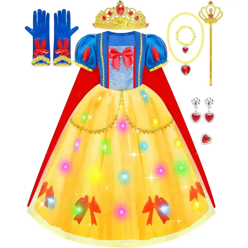 Princess Dress Up for Girls, Light Up Dress Up Clothes for Girls Halloween Costumes Birthday Gift for Girls Toddlers Age 3-8