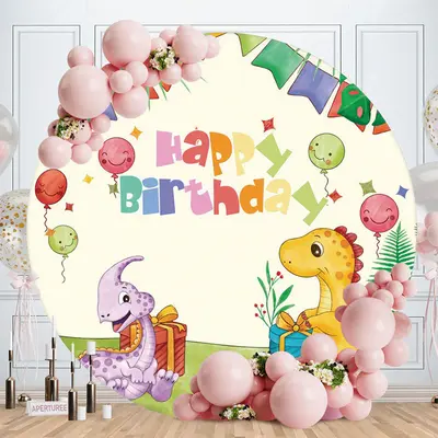 Aperturee Pink Floral Elephant Round Birthday Backdrop | Circle Birthday Backdrop Cover | Round Backdrop For Birthday Party |...