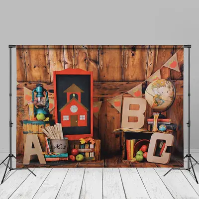 Wood Back To School Backdrop for Children Photo Booth - Aperturee