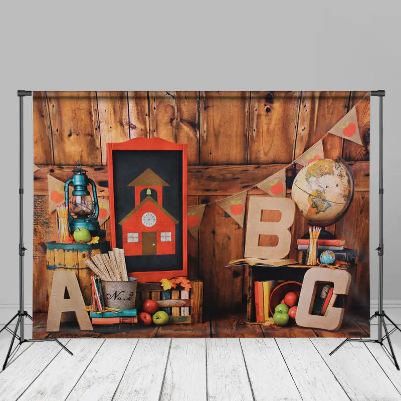 Wood Back To School Backdrop for Children Photo Booth - Aperturee