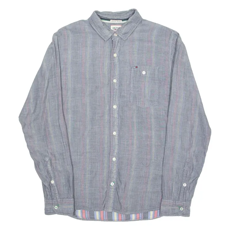 TOMMY HILFIGER Mens Plain Shirt Blue Striped Long Sleeve M