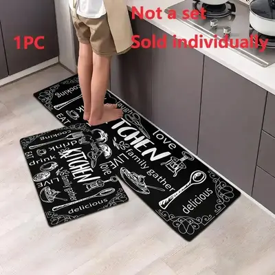 Food Pattern Indoor Carpet, 1 Count Rectangle Decorative Mat, Anti-slip Tableware Print Rug For Kitchen Home Decor