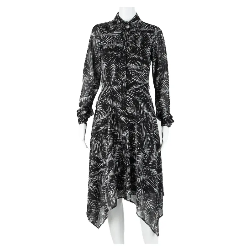 MICHAEL KORS Womens Shirt Dress Black Striped Long Sleeve Midi XXS