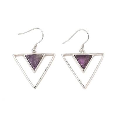 Natural Amethyst Triangle Dangle Earrings