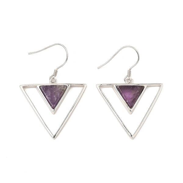 Natural Amethyst Triangle Dangle Earrings