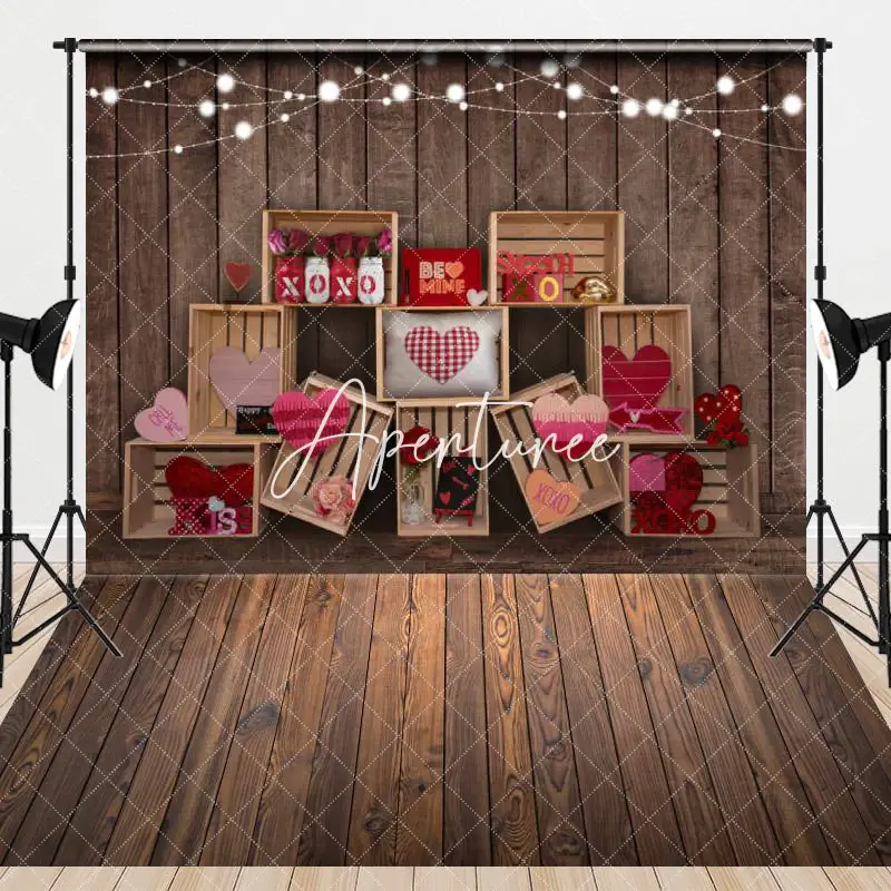 Aperturee Gifts Box Lighted Dark Wooden Combo Set Backdrop, 7 x 5 ft / 7 x 5 ft, 97.4 USD, combo set backdrops, HJ07899-D, MA...