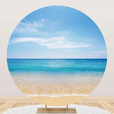 Summer Blue Sky Hawaii Beach Round Birthday Backdrop