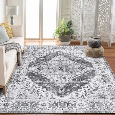 Garvee Ultra Soft Non-Slip Vintage Boho Area Rug – Machine Washable, Mark Resistant Low Pile Carpet, For Living Room, Bedro...