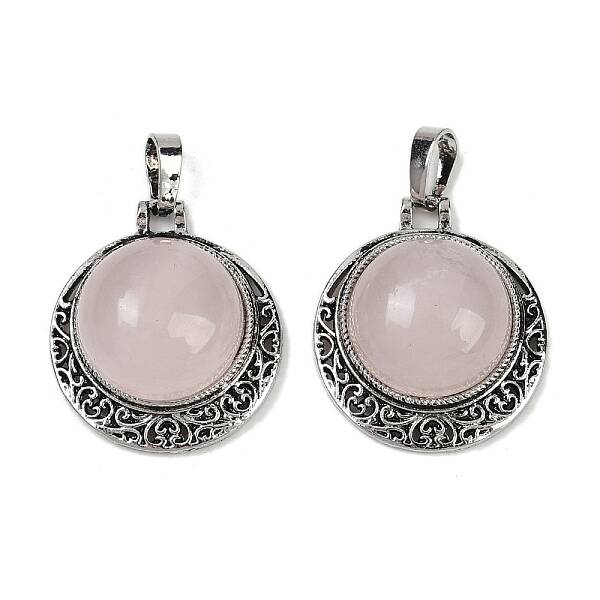 Natural Rose Quartz Half Round Pendants