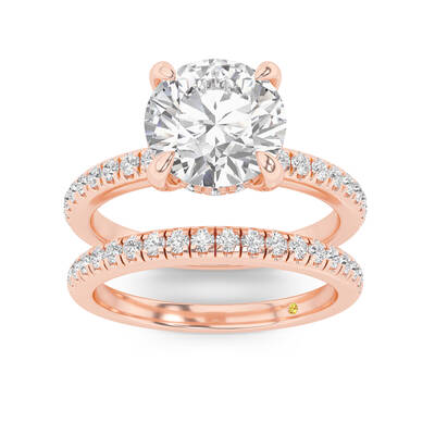 Aurelia Lab Grown Round Diamond Engagement Ring with the BonBon Half Coverage Wedding Band | 18K Rose Gold 3 1/6 ct. tw.