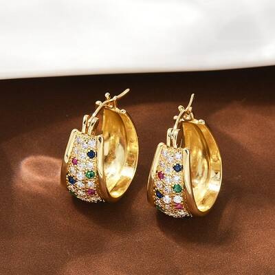 Brass Micro Pave Cubic Zirconia Hoop Earrings