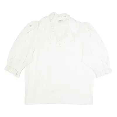 ATELIER RENEE Womens Shirt White V-Neck 3/4 Sleeve L