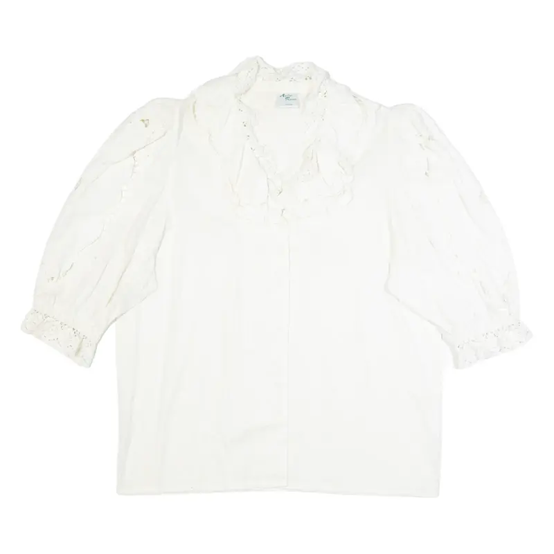 ATELIER RENEE Womens Shirt White V-Neck 3/4 Sleeve L
