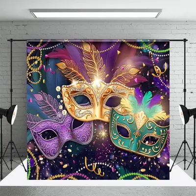 Colorful Feather Exquisite Mask Masquerade Backdrop - Aperturee