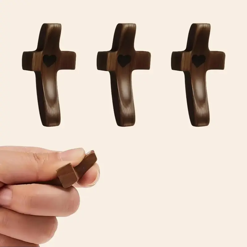3 Pcs Wooden Cross My Heart - Religious Ornaments Gift for Children & Adults, Rustic Style Decor Pocket Olive Wood Cross Set ...