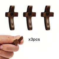 3 Pcs Wooden Cross My Heart - Religious Ornaments Gift for Children & Adults, Rustic Style Decor Pocket Olive Wood Cross Set ...