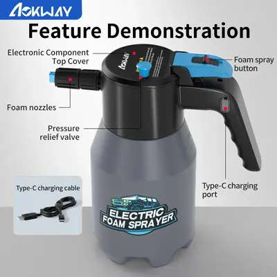 The Car Electric Foam Sprayer, Tank Volume 1.5 Liters,Battery Powered with USB Rechargeable,Cordless Pump for Car Cleaning K...