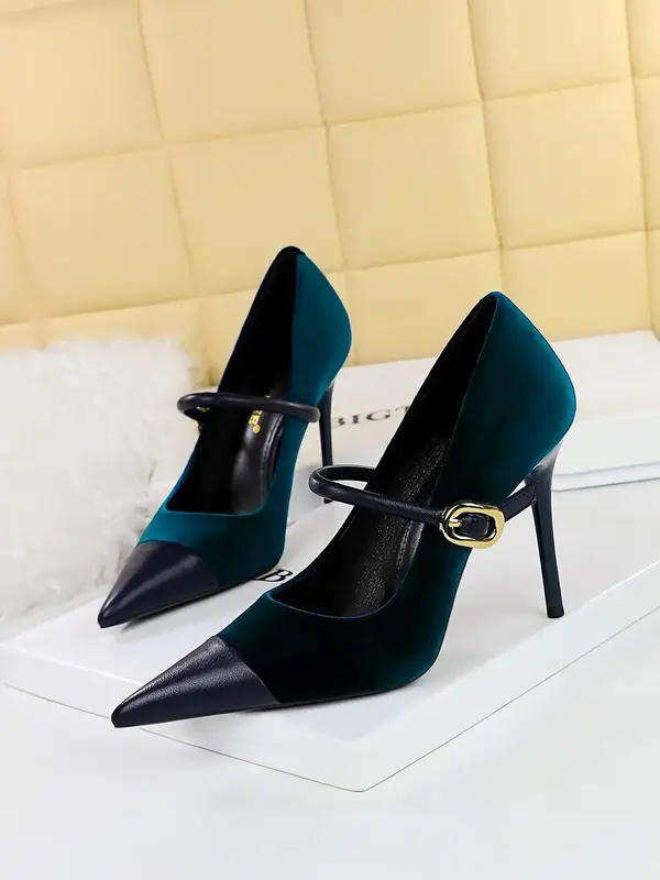 Women's Minimalist Temperament Solid Color Pointed Toe Stiletto Heels, Elegant Buckle Design High Heels for Party, Fashionabl...