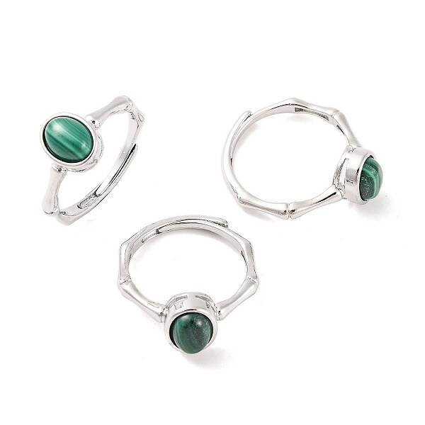 Oval Natural Malachite Adjustable Rings