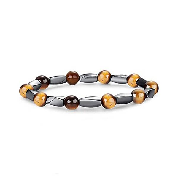 8mm Round Naturla Tiger Eye & Twist Synthetic Non-magnetic Hematite Beaded Stretch Bracelets for Women Men