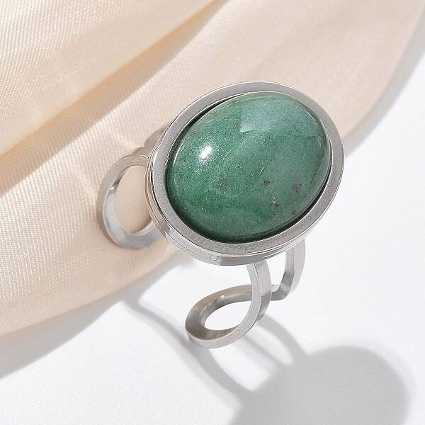 Oval Natural Green Aventurine Finger Rings