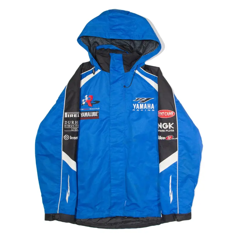 ROB MAC RACING Yamaha Motorcycle Mens Jacket Blue Nylon Hooded Colourblock M