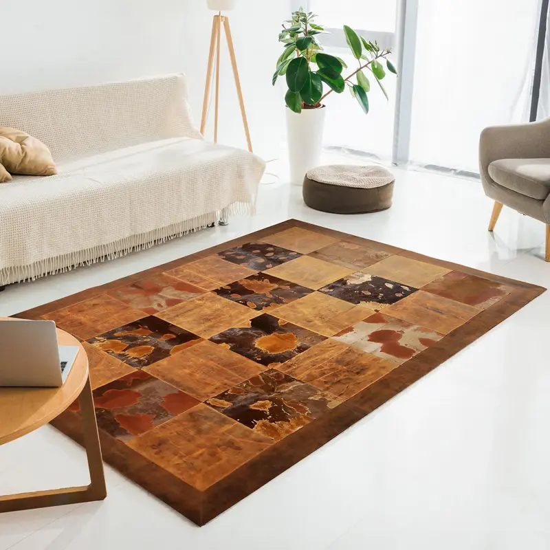 Tan Color Calfskin Patchwork Rug