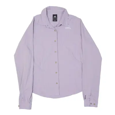 ADIDAS Side Pocket Nano Tex Shirt Purple Check Long Sleeve Womens UK 12
