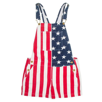 Fourth of July American Flag Denim Overalls with Stars and Stripes, Adjustable Patriotic Bib Pants for Matching Couples, Outd...