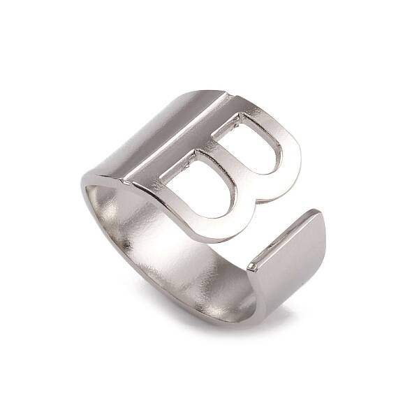 Non-Tarnish 304 Stainless Steel Initial Letter B Open Cuff Rings for Women