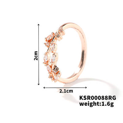 Fashionable European and American Style Brass Rhinestones Leaf Cuff Ring for Women