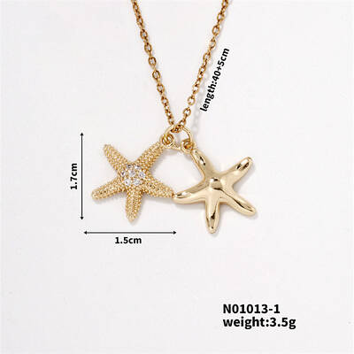 Elegant Hollow Brass Pave Clear Cubic Zirconia Starfish Pendant Necklaces for Women