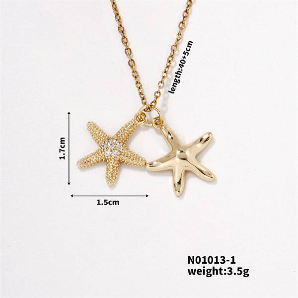 Elegant Hollow Brass Pave Clear Cubic Zirconia Starfish Pendant Necklaces for Women