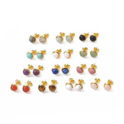 Gemstone Half Round Stud Earrings