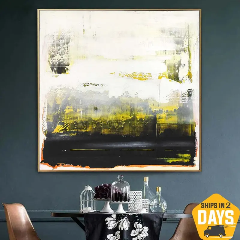 Large Abstract Black And White Paintings On Textured Green Art Original Oil Painting Hand Painted Art | WHITE 107 39.37"...